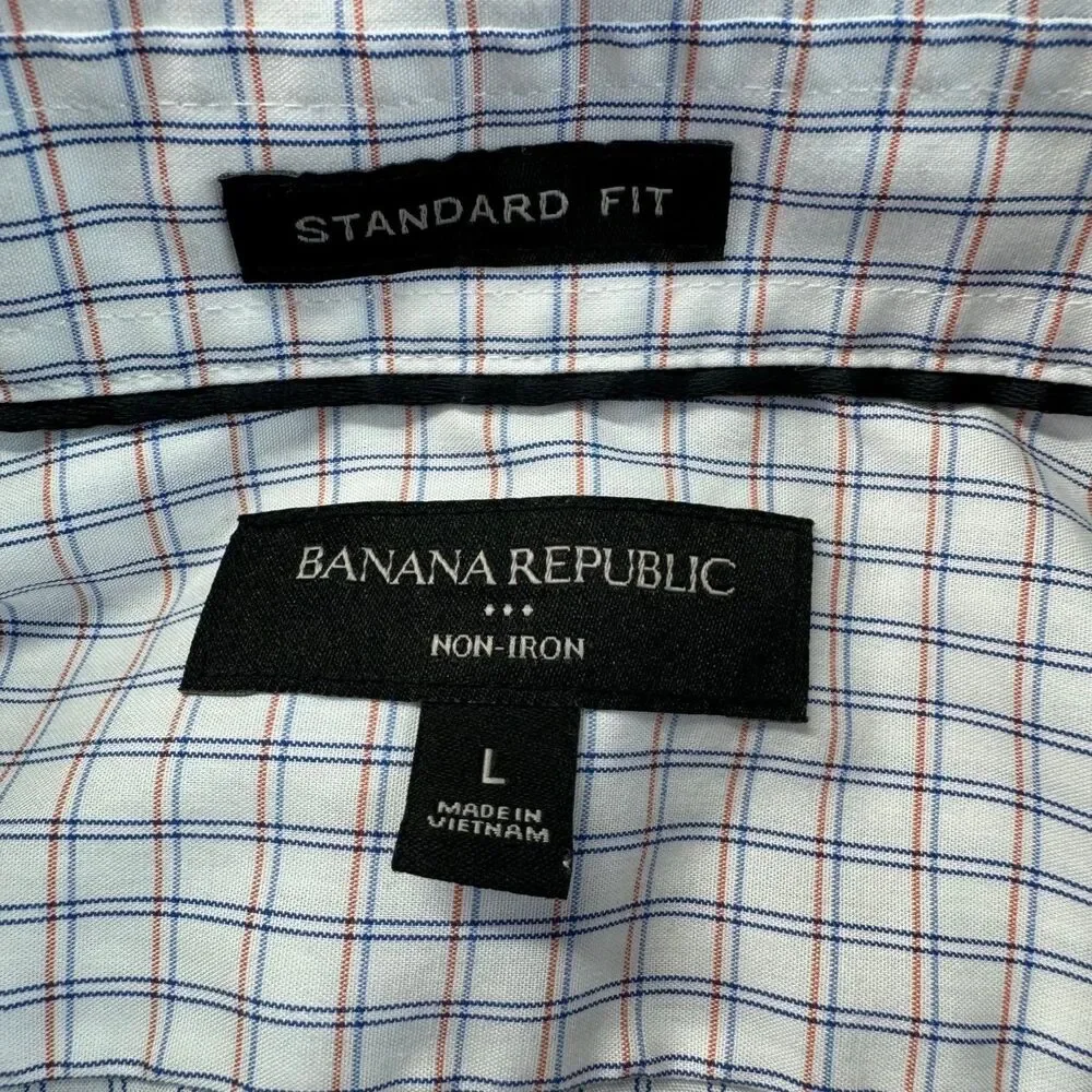 Banana Republic Shirt Men's Large Multicolor Checks Non-iron Standard Fit Preppy